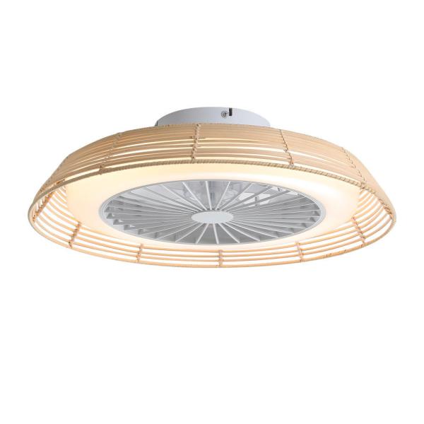 Ventilateur de plafond LED moderne de 18 pouces en rotin avec cage, contrôle intelligent Tuya APP et télécommande