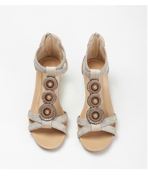 BS171 Fashion Sandals Women'S European And American Rhinestone Cross Strap Back Zipper Wedge Heel Mid-Heel Women'S Shoes
