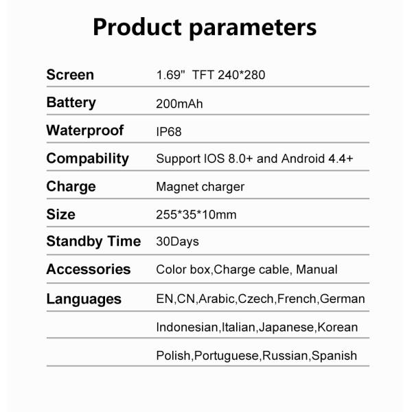 128M Flash BT5.0 Mens Fitness Smartwatch 200mAh Blood Oxygen Monitoring Watch