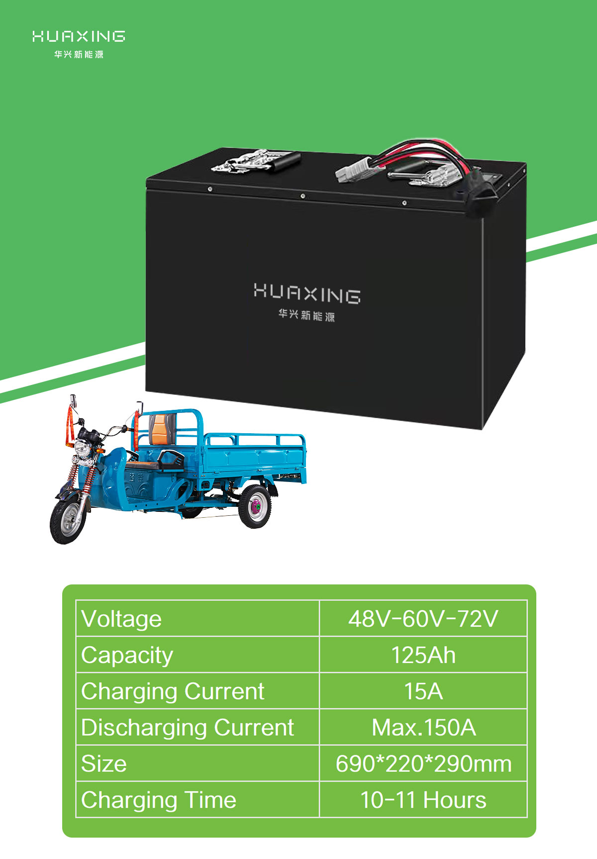 Электрическая трекоходная тележка Richshaw Литийная батарея 48V 60V 72V LFP батарея Универсальный стандарт