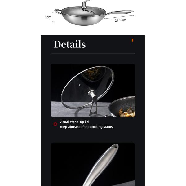 Direct Selling Kitchen 32cm 34cm Stainless Steel Honeycomb Fry Pan Non-stick Frying Pan