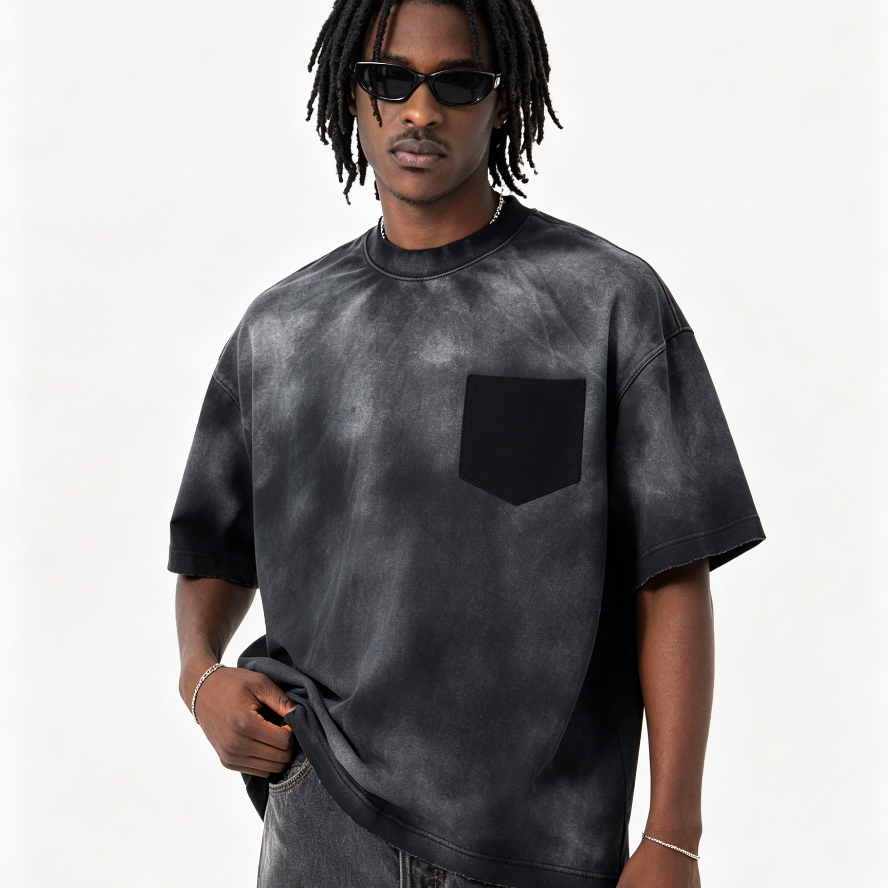 285G Cotton Cloud Spray Wash Oversized Vintage Pocket T-Shirt Wholesale