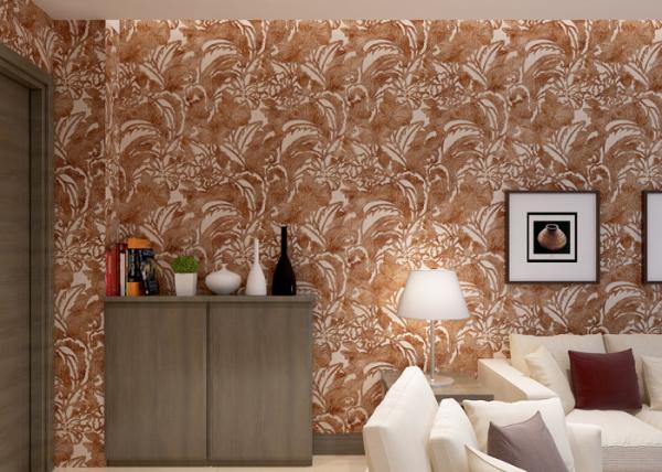 Classic Style Embossed Washable Vinyl Wallpaper with Chocolate color , CE ISO Compliant