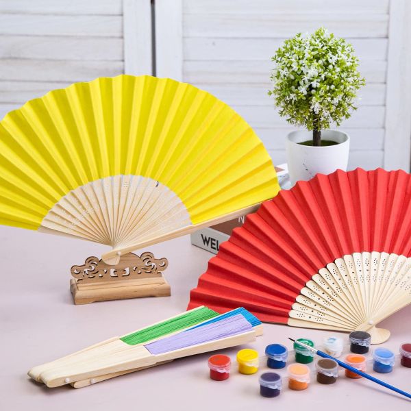 Factory Price Decorative Craft Gifts Bamboo Paper Fan Size 23 Cm Painted Bamboo Fan