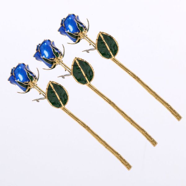 24K Gold-plated Rose Flowers, Natural Rose Craftsmanship, Single Branch, Blue Rose, in Bloom, Rose Resin Preservation