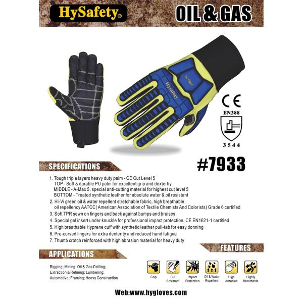 Удар репеллента воды масла Hysafety - устойчивый уровень 2 EN ISO13594 перчаток