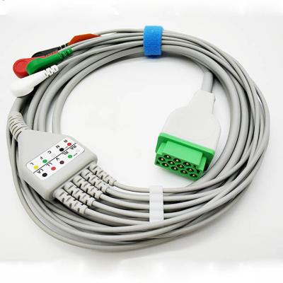 GE Marqutte One Piece 5 Leads ECG Cables And Leadwires Snap Type Portable 11 Pin Connector