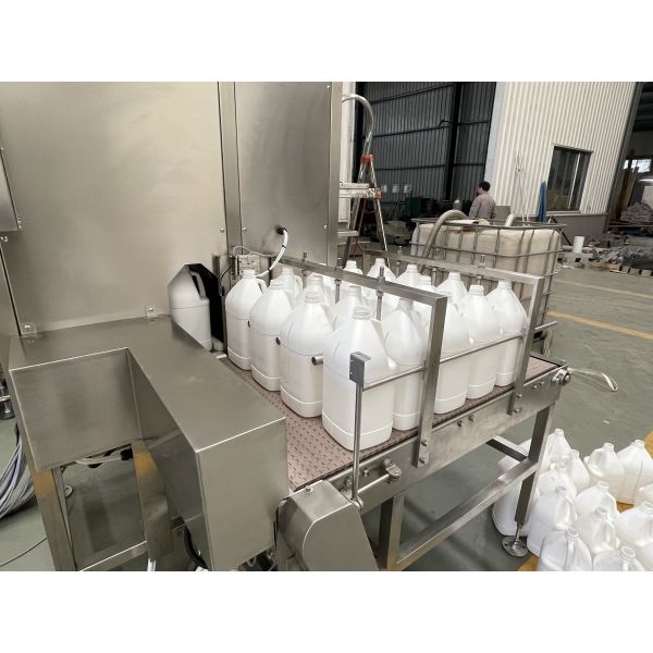1L-4L Jerrycan Pail Can Tin Fully Automatic 4 Nozzles Mesh Conveyor Chemical Liquid Engine Oil Ex-proof Filling Machine