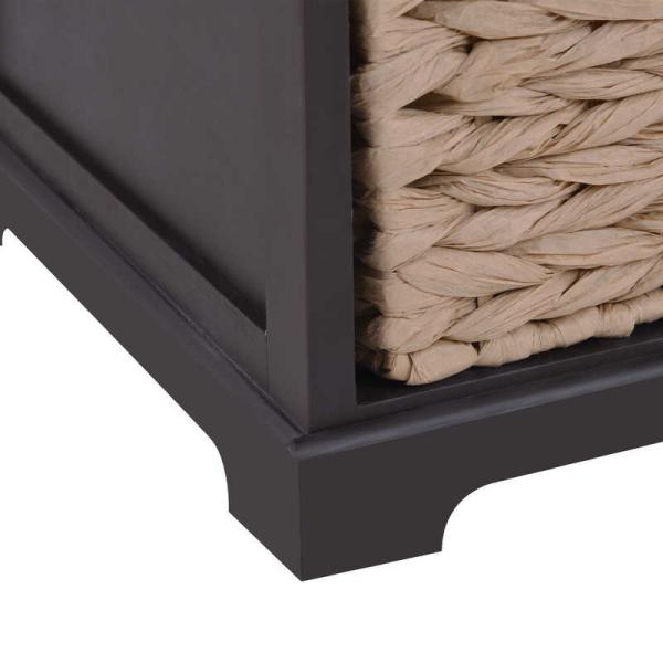 Retro Style Black 15.7”W Livingroom End Table With Paper Rope Basket