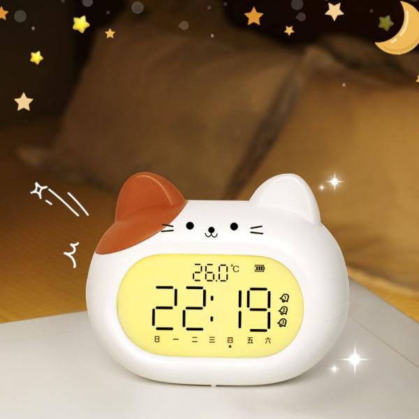 USB Rechargeable Digital LED Alarm Desk Clock Modern Design Cute Cat Ears Electronic For Kids