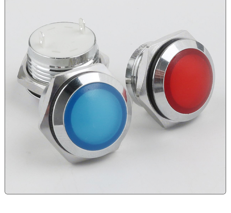 16MM Soft Light LED Power Indicator Light IP66 Rated Red/Green/Yellow/Blue/White 24V Nickel-plated Brass Shell for Control Panel