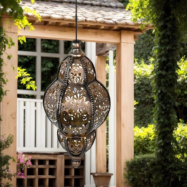 Moroccan-Style Openwork Hanging Solar Light, Multi-Color Options Garden Balcony Corridor Terrace Ambiance Lighting