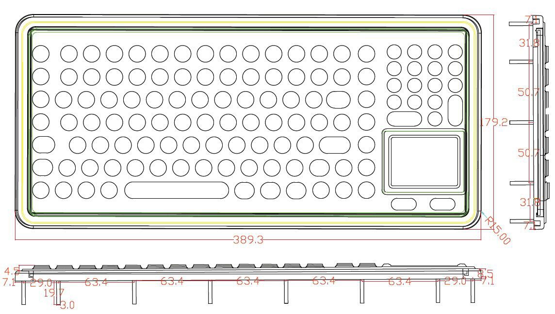 клавиатура мембраны 120 ключей с touchpad и функциями и ключами FN