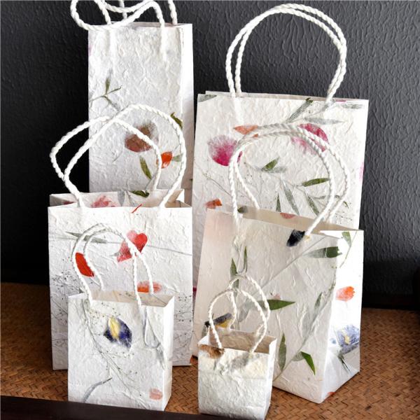 Handmade Herb Paper Gift Bags Natural Fiber Pressed Flower Pouches Eco Friendly Wine Decor Packaging