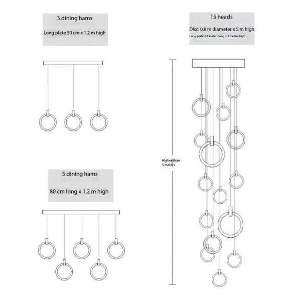 Apartamento Duplex de escalera de loft con lámparas de luz con elegir simple moderno para la villa anillo lámparas de luz largas 10KG de oro / diseño personalizado