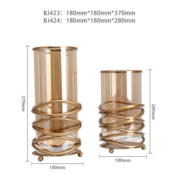 Table wedding centerpieces decorative glass flower vase with metal holder base glass cylinder vase