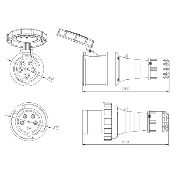 IP67 CEE Industrial Plug Socket Male Female Waterproof Coupler 5 Pin 63AMP  IEC CEE Plug 63A 5p 6h IP67