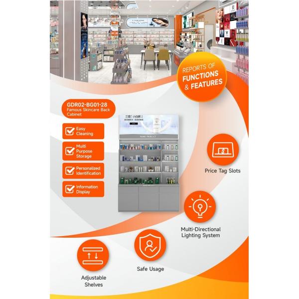 GDR02-BG01-28 Skincare Display Cabinet with 60mm Soft Film Light Box and Flash Silver Wallpaper for Fashion Boutiques