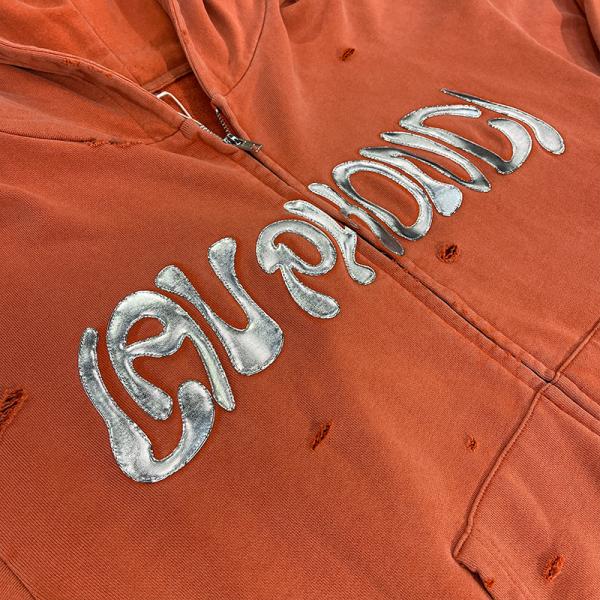 Fábrica Vintage Sol desvanecido Lavado Hoodies de algodón grueso Logotipo personalizado Hombres angustiados de gran tamaño ajustado con cremallera Hoodie de impresión de pantalla