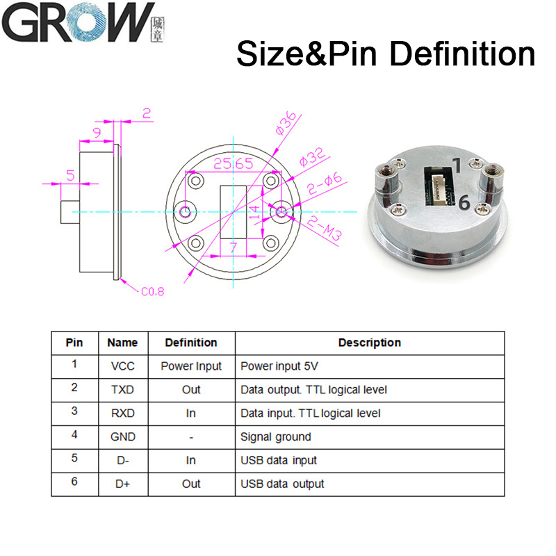 GROW GM812 серии 1D/2D QR сканер штрих-кода считыватель DC5V USB/UART интерфейс для Arduino Windows PDF417 Qr штрих-код модуль