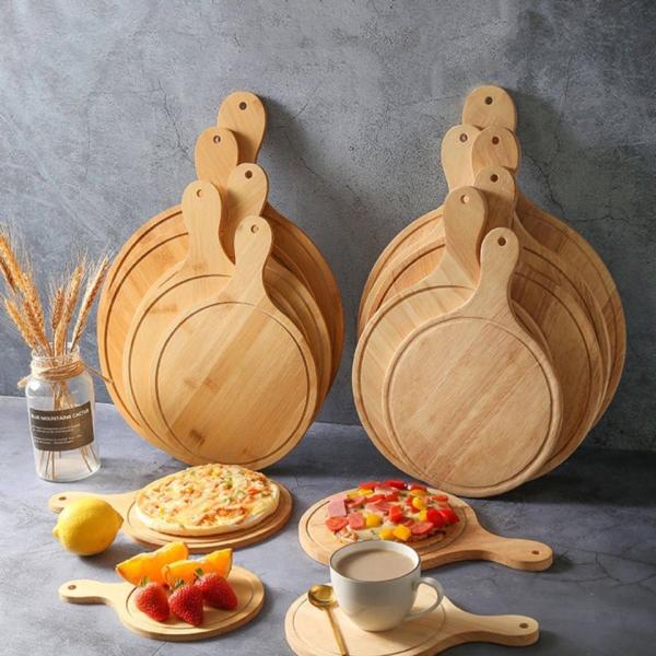 поднос пиццы разделочной доски блока мясника 15x1.2cm круглый Kitchenaid бамбуковый с ручкой