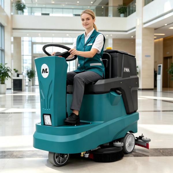 Dual Brush Ride On Floor Scrubber F90A 350MM Cleaning Width Compact Ride Floor Washer for Supermarket