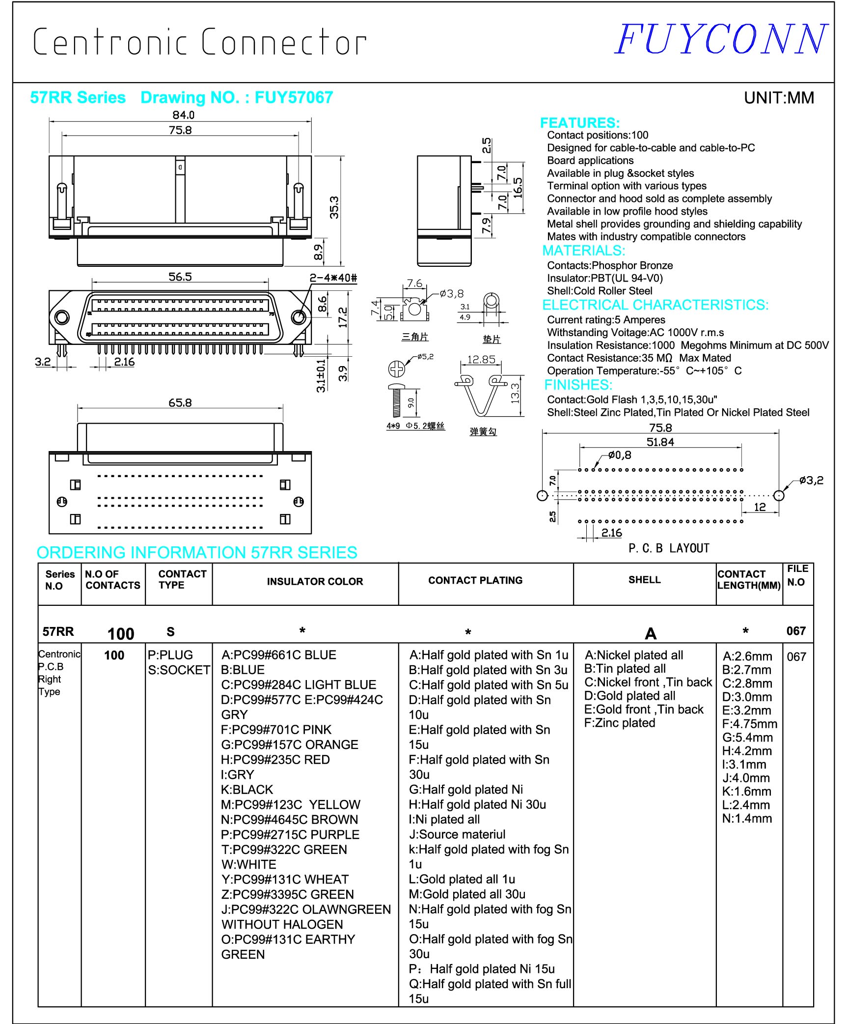 PCB разъема Centronics штепсельной розетки 100 Pin устанавливая коллектор угла Righat