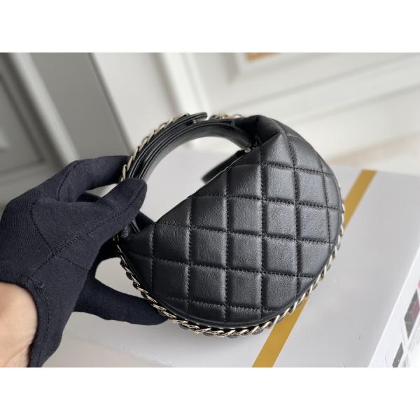 Ap3095 Black Mini Fabric Chanel Flap Bag Coin Purse 20 Inch