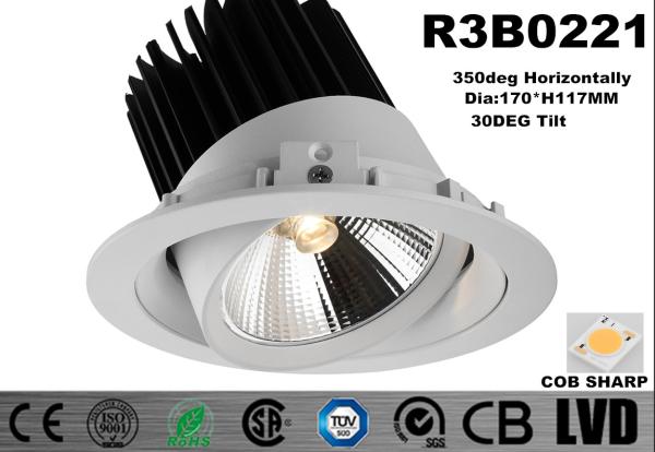 Round Led Adjustable Spotlights 22W 2700k - 3000K White Aluminum PMMA Reflectors