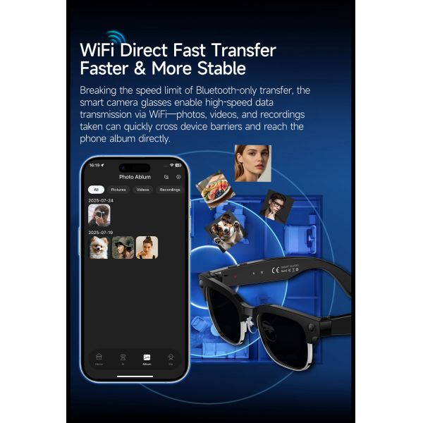 W630 Smart Glasses 1080P Camera IP66 Waterproof AI Voice Wake-up Image Stabilization Magnetic Charging Real-time Translation