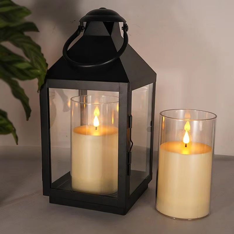 Acrylic Flickering Flameless Candles Set Remote Control Decorative Electric LED Light Pillar Pattern for Home Decoration