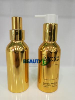 100ml empty metal cosmetic essential oils Perfume Gold Silver color Aluminum bottles with Screw pumps
