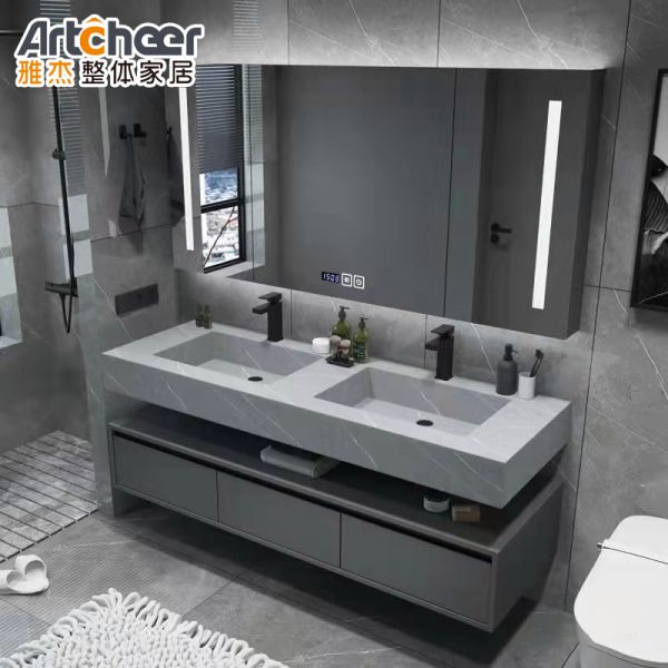 Modern Design Wall Mounted Bathroom Vanity with Stone Table Top Vanity Combo