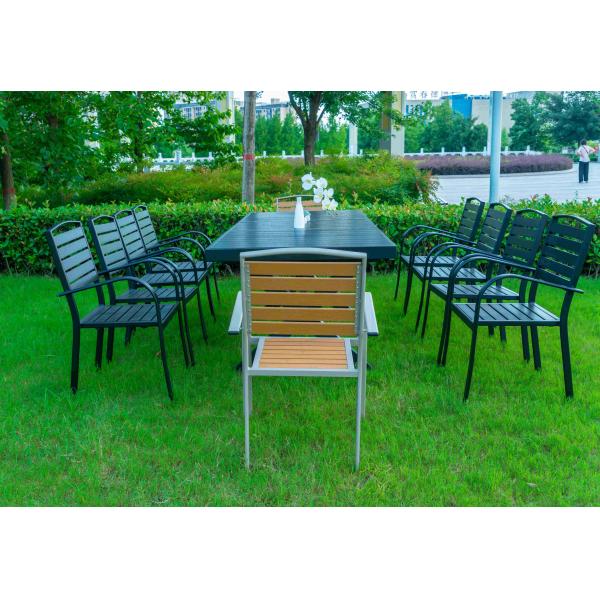 Black 11 Pieces Plastic Wood Modern Outdoor Garden Furniture Table Set 8-10 Seater Extendable Patio Dining Table Chairs