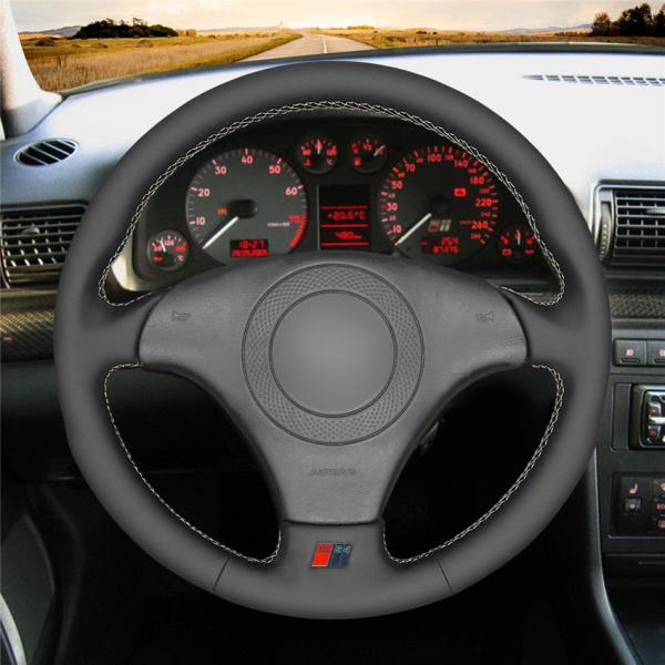 Black Leather Steering Wheel Cover for Audi TT 8N Coupe Cabriolet A8 D2 S8 S4 B5 Avant S6 C5 S8