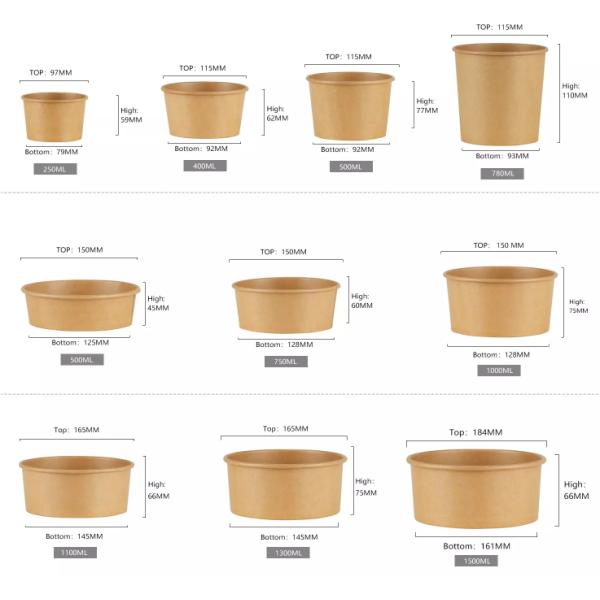 Eco Friendly, Oil Resistant, Salad Soup Rice Noodles Bowl, Bamboo Pulp, Disposable, Kraft Paper Bowl Lid