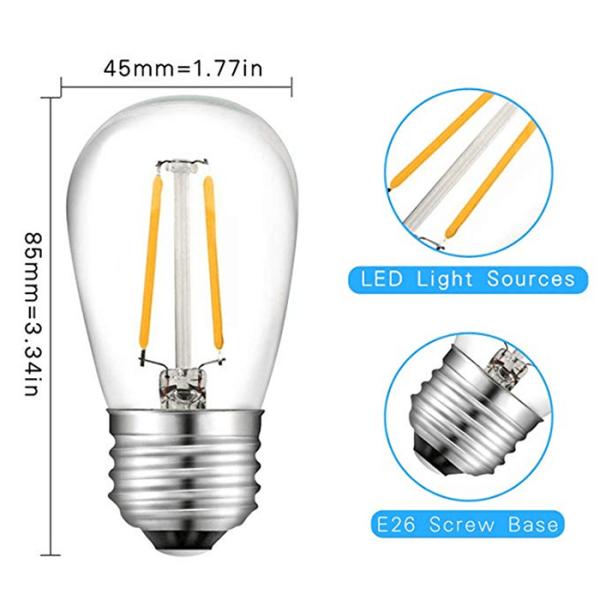 4w Led Edison Bulb E27 Dimmable St45 S14 Led Filament Lamp For Outdoor String Lights