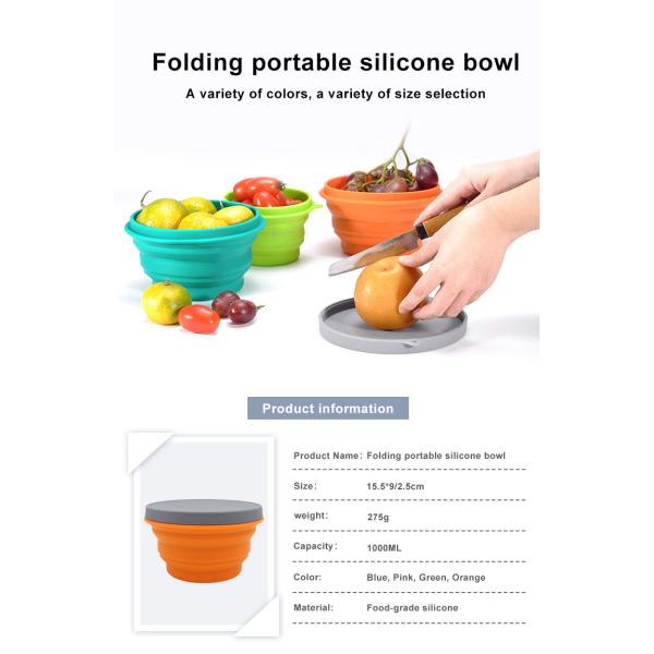 1000ml Food Storage Portable Collapsible Travel Foldable Silicone Bowl With Custom Logo