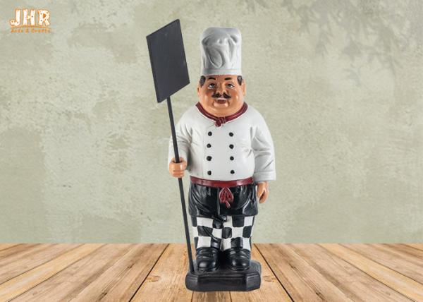 Cozinheiro chefe poli Holding Wooden Chalkboard de Polyresin Statue Figurine do cozinheiro chefe gordo antigo da resina