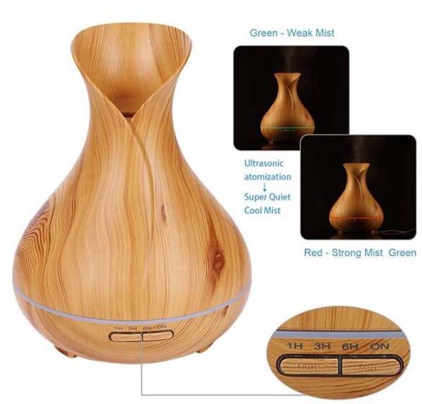 Wood Grain Essential Oil Diffuser 400ml Ultrasonic Air Humidifier with 7Color Changing LED Lights