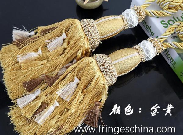 Delicate custom long tassel fringe trimming for curtain attractive tieback hanging ball