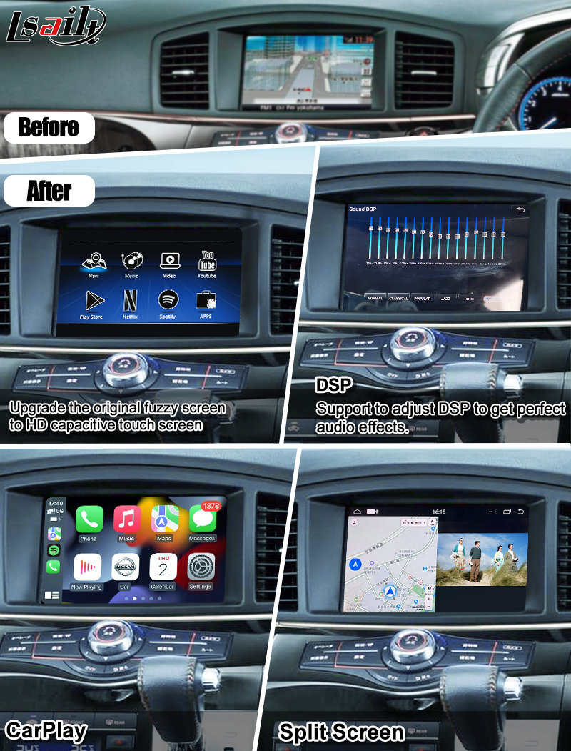 Беспроводной экран мультимедиа автомобиля CarPlay для патруля Nissan Elgrand, Armada Infiniti QX с навигацией GPS, автомобилем андроида