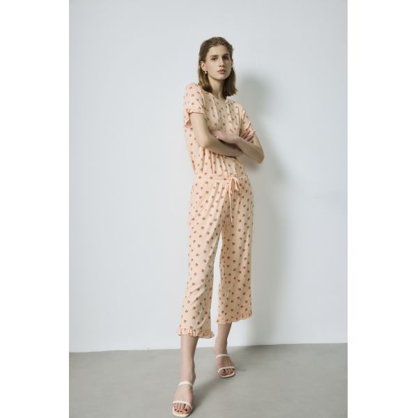 Customizable 3 4 Length Jumpsuit Peach Floral 97cm - 107cm Dressy Jumpsuits For Women