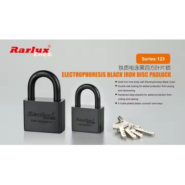 Rarlux 40-70mm High Security Waterproof Solid Padlock Iron Body Best Padlock Electrophoretic Staining Black square Iron Padlock
