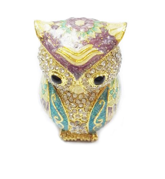 Bird owl metal jewelry box for jewelry wholesales owl jeweled enamel trinket box
