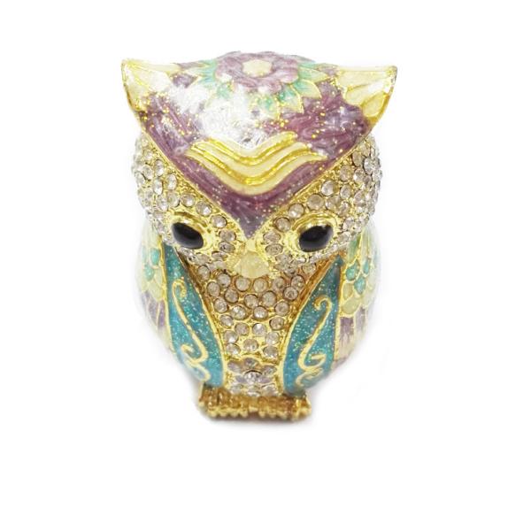 Bird owl metal jewelry box for jewelry wholesales owl jeweled enamel trinket box