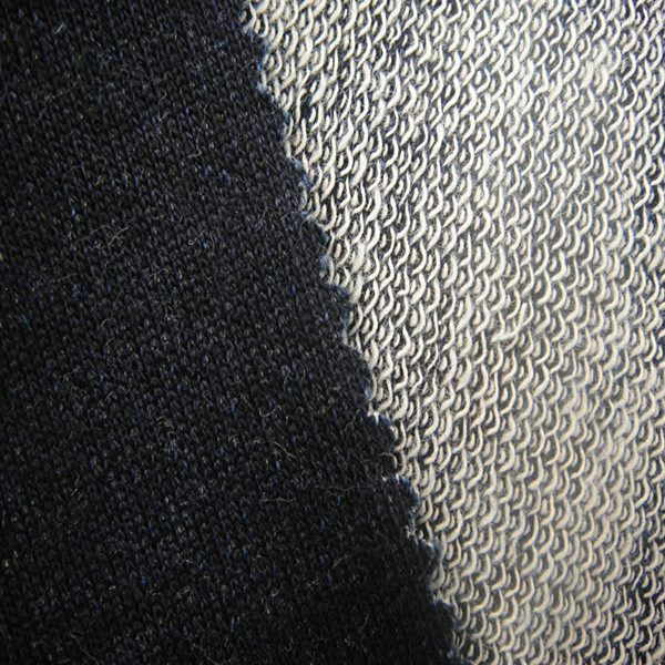 100%cotton indigo french terry fabric/knit denim for jeans