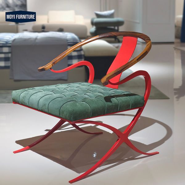 Leather Wood and Metal Modern Luxury Arm Chair Metal Frame Nubuck Upholstery Accent Lounge Chair for Hotel Living Room