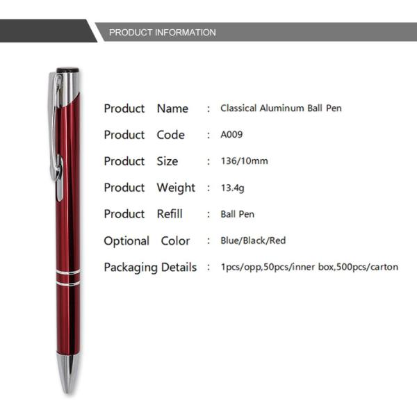 Portable Smooth Writing Ball Pen 1.0mm Strong Metal Clip Ball Pen Customized Logo