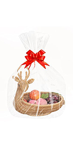 Cellophane Wrap For Gift Baskets, Opp Plastic Gift Bags With Red Bows Ribbon Wrap for Baskets & Gifts
